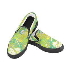 floral 1 abstract in green - black trim Slip-on Canvas Shoes for Men/Large Size (Model 019)