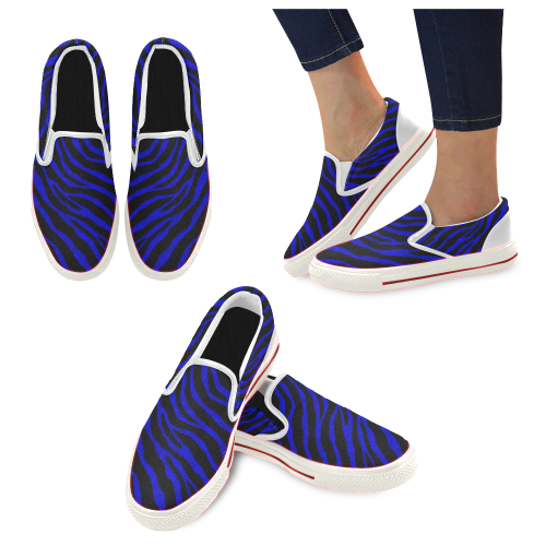 Ripped SpaceTime Stripes - Blue Women's Slip-on Canvas Shoes (Model 019)