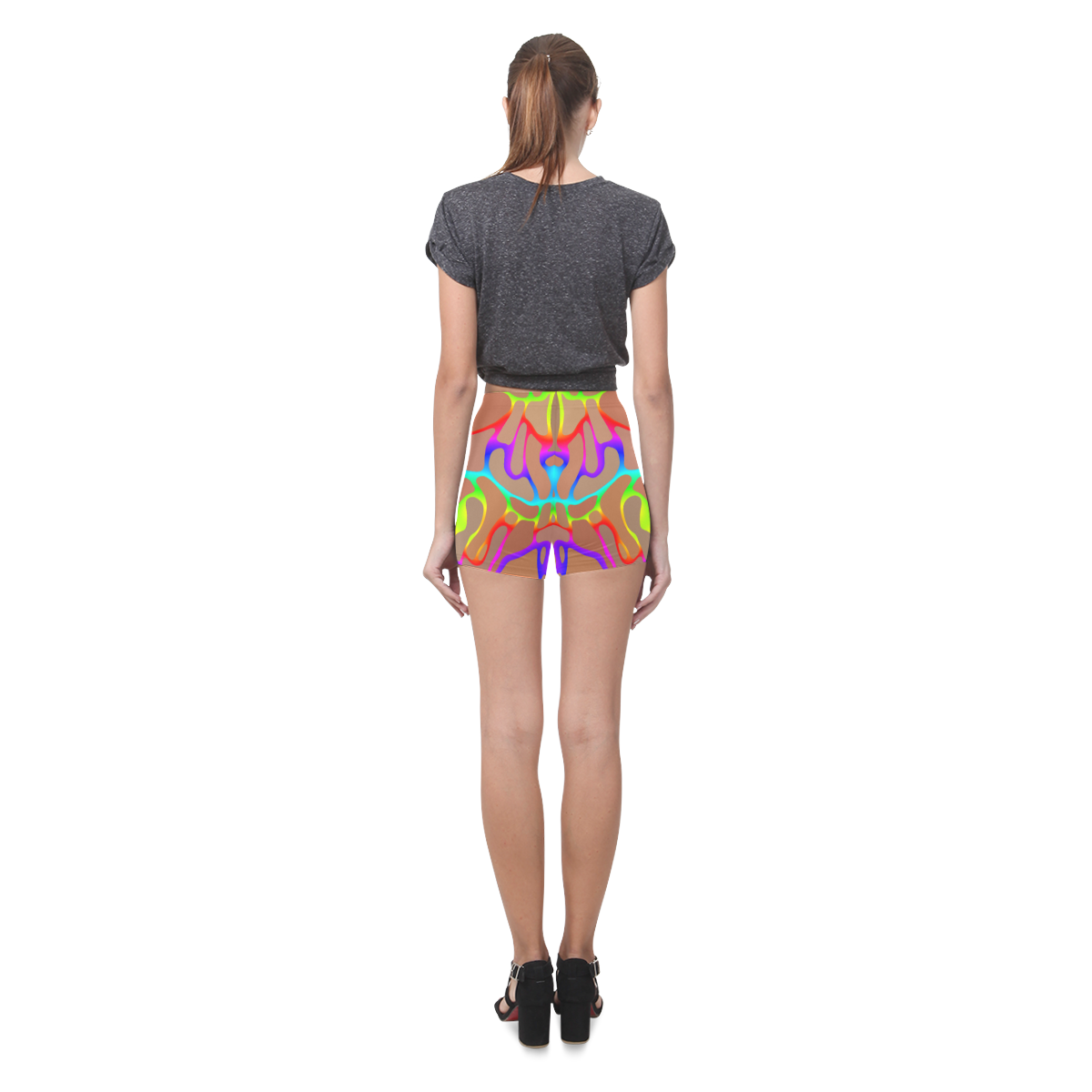 Colorful wavy shapes Briseis Skinny Shorts (Model L04)