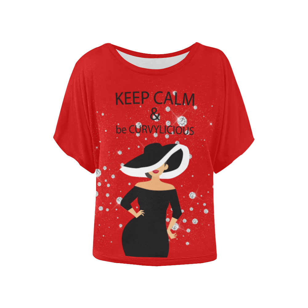 Fairlings Delight's Black is Beautiful Collection- Keep Calm 53086a Women's Batwing-Sleeved Blouse T shirt (Model T44)