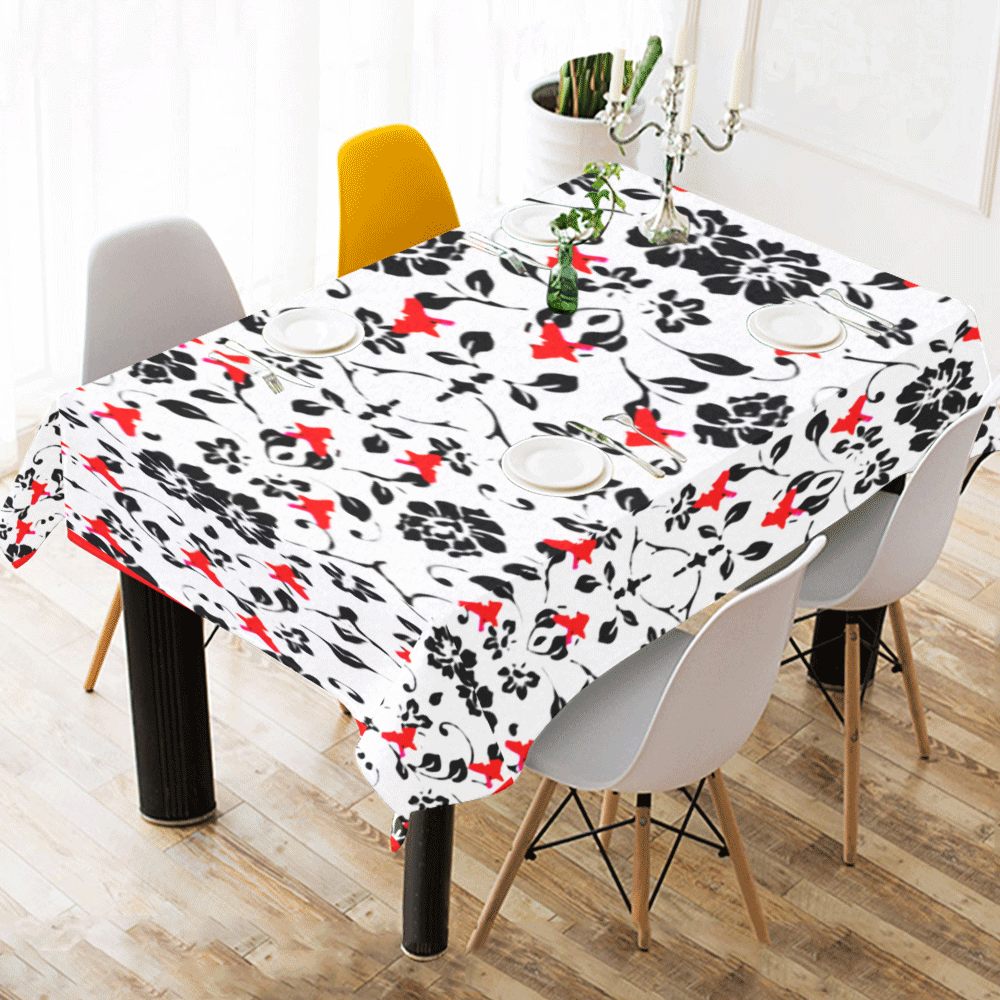 Tiny red and black florals cotton linen tablecloth Cotton Linen Tablecloth 60" x 90"