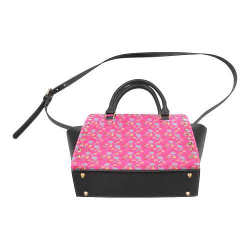 vintage floral pink Rivet Shoulder Handbag (Model 1645)