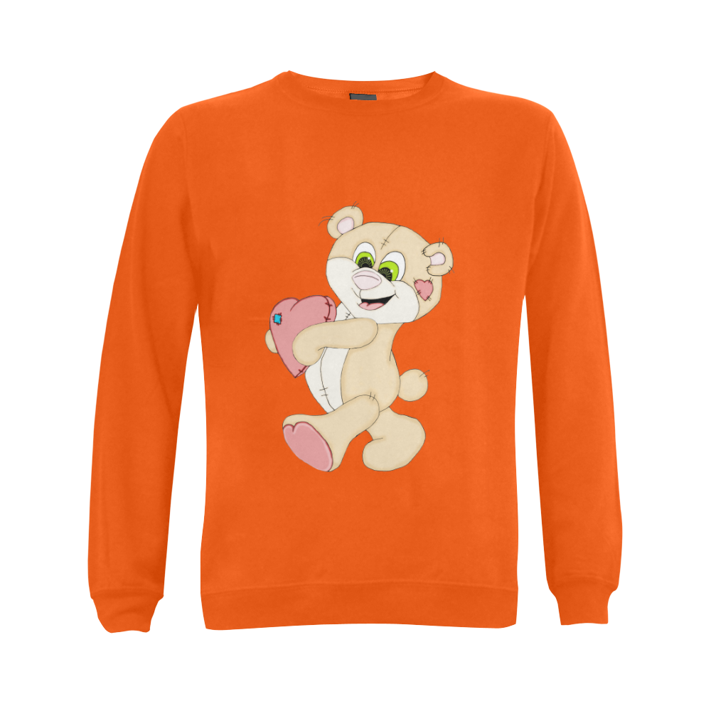 Patchwork Heart Teddy Orange Gildan Crewneck Sweatshirt(NEW) (Model H01)