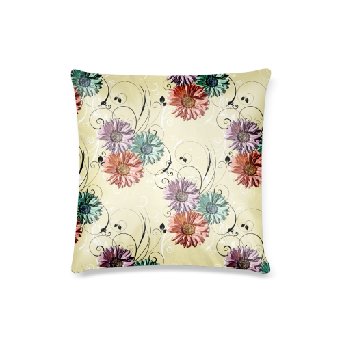 Flowers on Yellow Custom Pillow Case 16"x16"  (One Side Printing) No Zipper