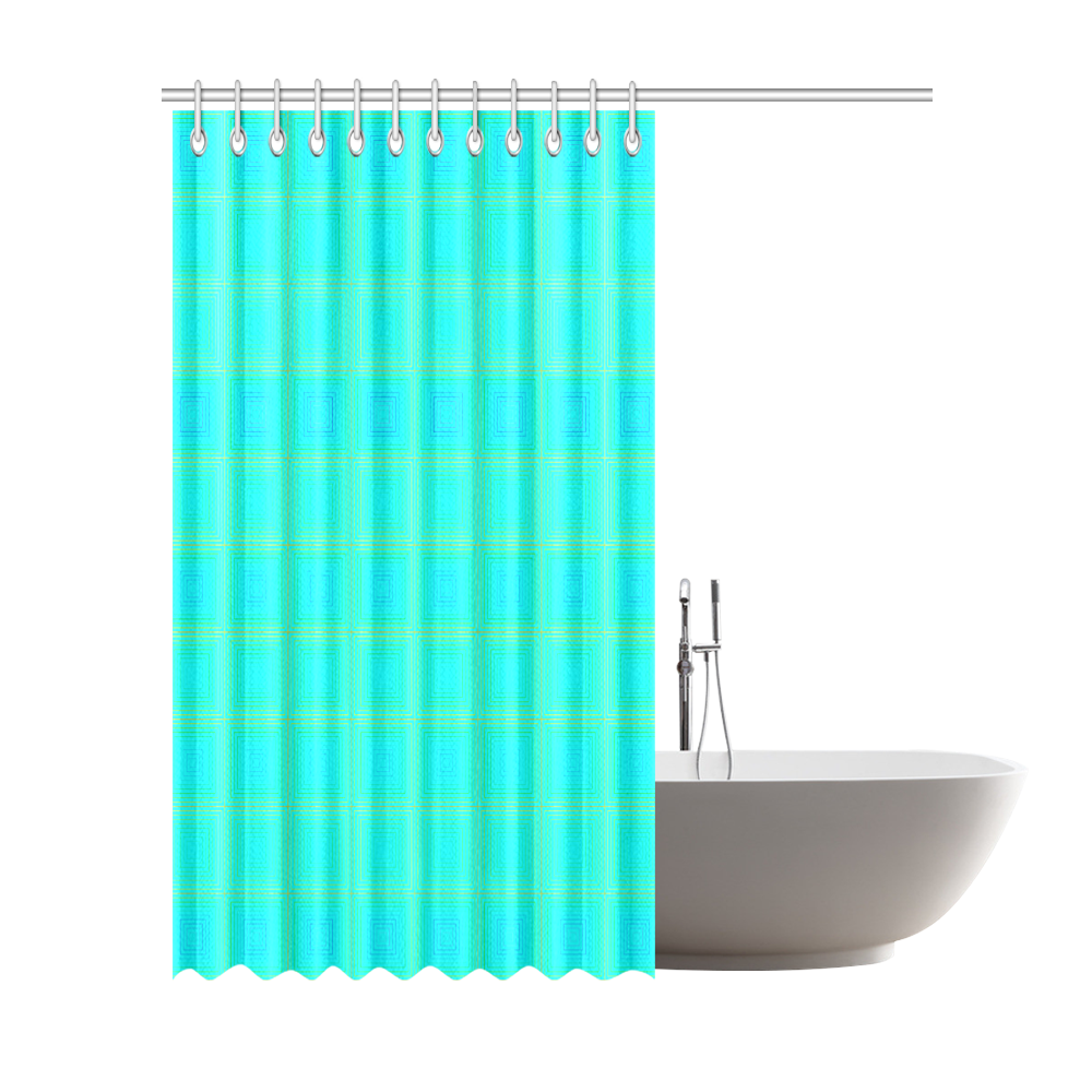 Baby blue yellow multicolored multiple squares Shower Curtain 72"x84"