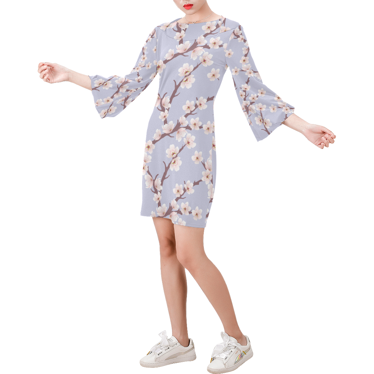 Blooming Cherry Blossom Bell Sleeve Dress (Model D52)