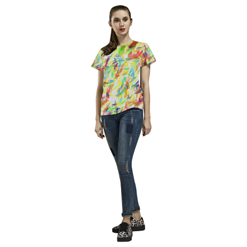 Colorful brush strokes All Over Print T-Shirt for Women (USA Size) (Model T40)