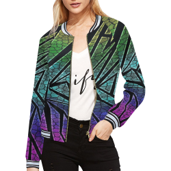Neon Rainbow Cracked Mosaic All Over Print Bomber Jacket for Women (Model H21)