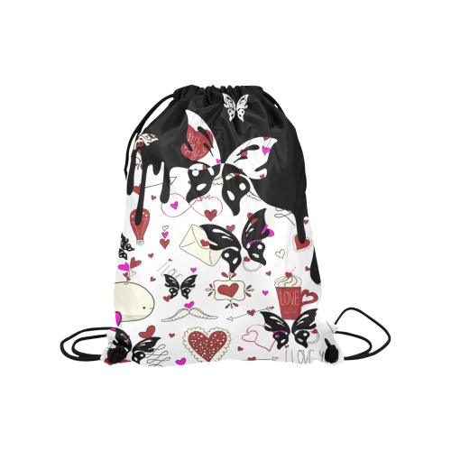Valentine's Day LOVE HEARTS pattern red pink Medium Drawstring Bag Model 1604 (Twin Sides) 13.8"(W) * 18.1"(H)