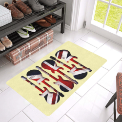 Union Jack British UK Flag Guitars on Yellow Doormat 30"x18" (Black Base)
