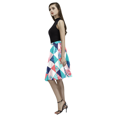 Flamingo Triangle Pattern Melete Pleated Midi Skirt (Model D15)