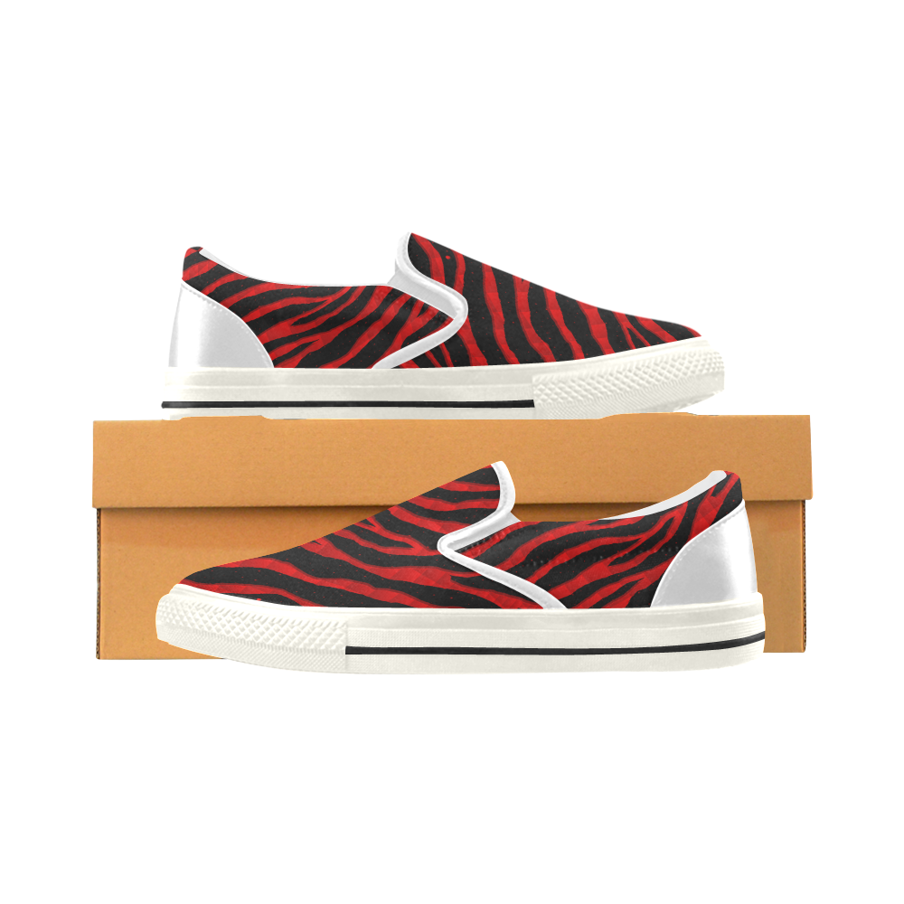 Ripped SpaceTime Stripes - Red Women's Slip-on Canvas Shoes (Model 019)