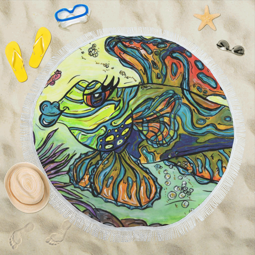 Mindy the Mandarin Fish Circular Beach Towel Circular Beach Shawl 59"x 59"