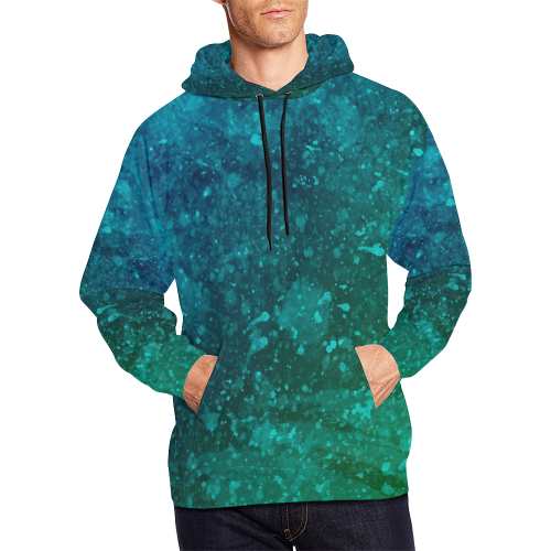 Blue and Green Abstract All Over Print Hoodie for Men/Large Size (USA Size) (Model H13)