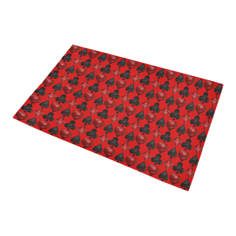 Las Vegas Black and Red Casino Poker Card Shapes on Red Bath Rug 20''x 32''