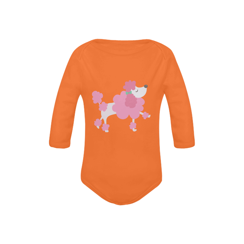 Pretty Pink Poodle Orange Baby Powder Organic Long Sleeve One Piece (Model T27)
