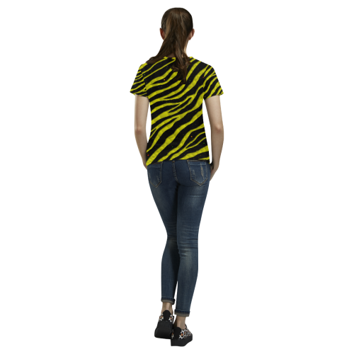 Ripped SpaceTime Stripes - Yellow All Over Print T-Shirt for Women (USA Size) (Model T40)