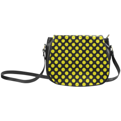 Yellow Polka Dots on Black Classic Saddle Bag/Large (Model 1648)