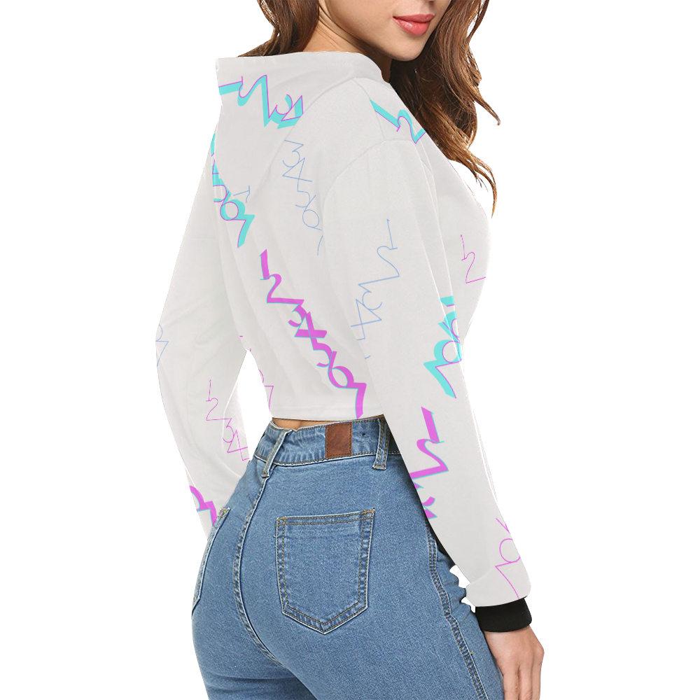 NUMBERS Collection 1234567 Quatro/White All Over Print Crop Hoodie for Women (Model H22)