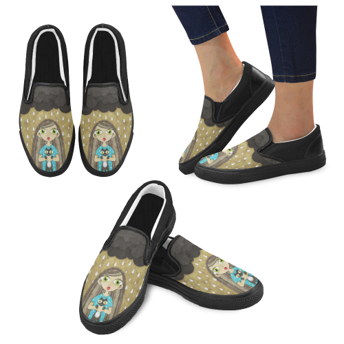We Love Rain Women's Slip-on Canvas Shoes (Model 019)