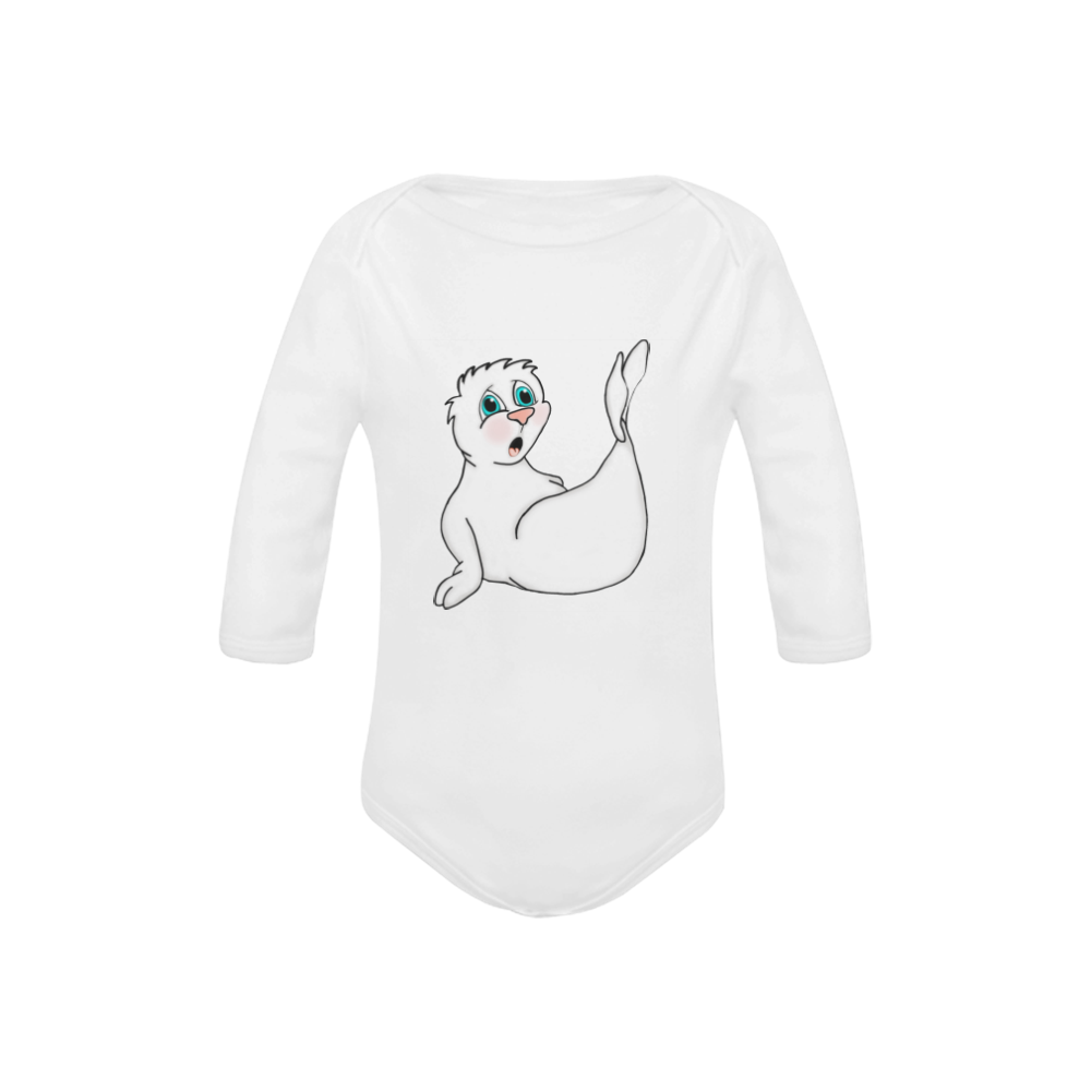 Surprised Seal White Baby Powder Organic Long Sleeve One Piece (Model T27)