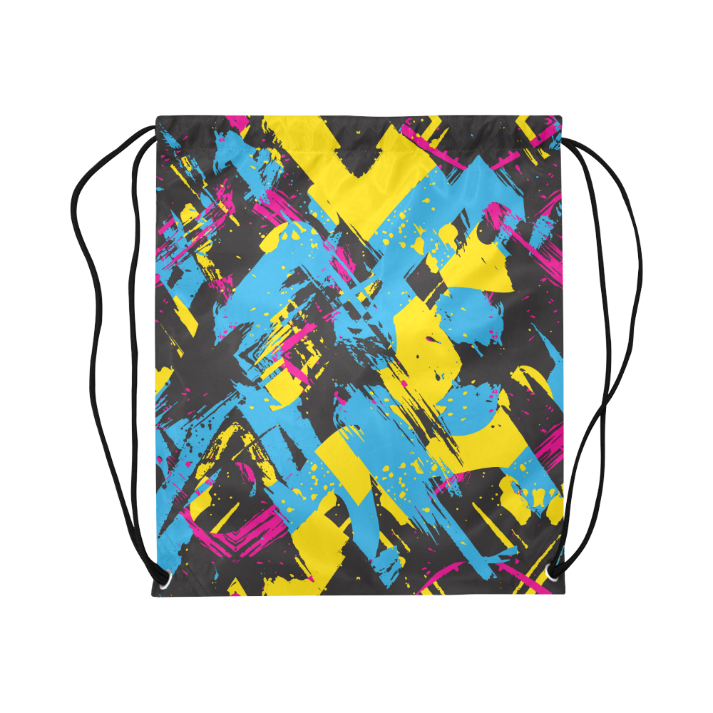 Colorful paint stokes on a black background Large Drawstring Bag Model 1604 (Twin Sides)  16.5"(W) * 19.3"(H)