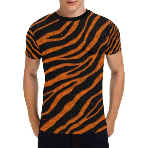 Ripped SpaceTime Stripes - Orange Men's All Over Print T-Shirt with Chest Pocket (Model T56)