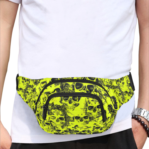 cloudy Skulls black yellow by JamColors Fanny Pack/Small (Model 1677)