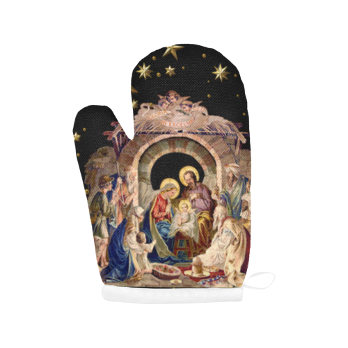 Nativity Oven Mittens Black Oven Mitt (Two Pieces)