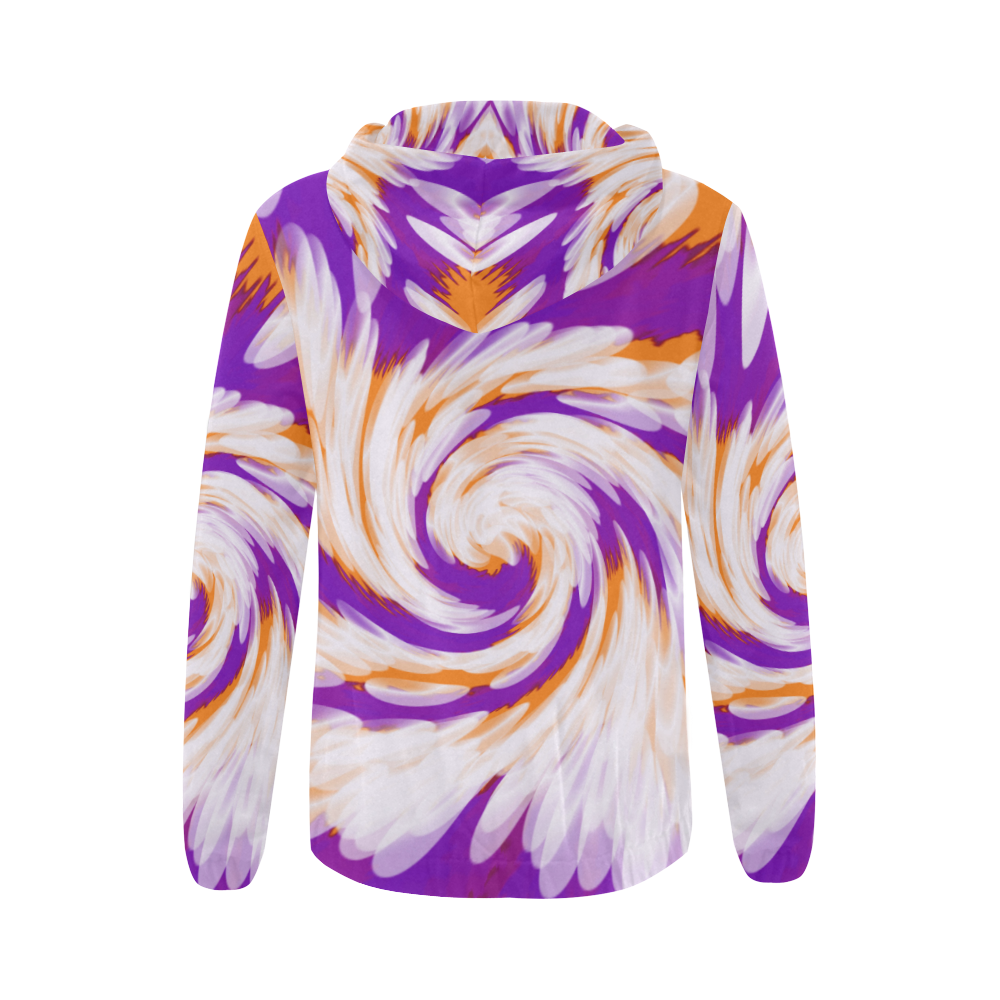 Purple Orange Tie Dye Swirl Abstract All Over Print Full Zip Hoodie for Women (Model H14)