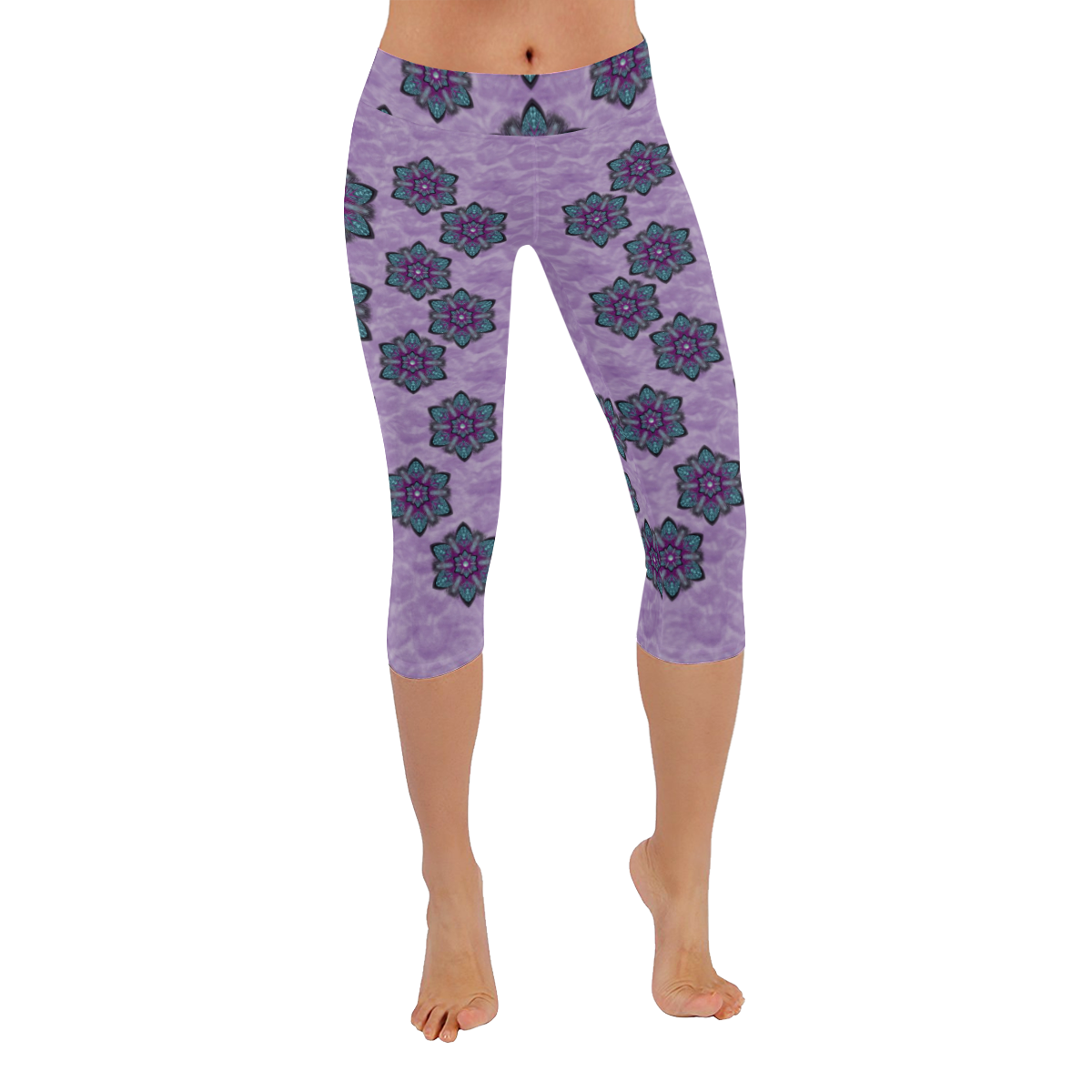 a gift with flowers stars and bubble wrap Women's Low Rise Capri Leggings (Invisible Stitch) (Model L08)