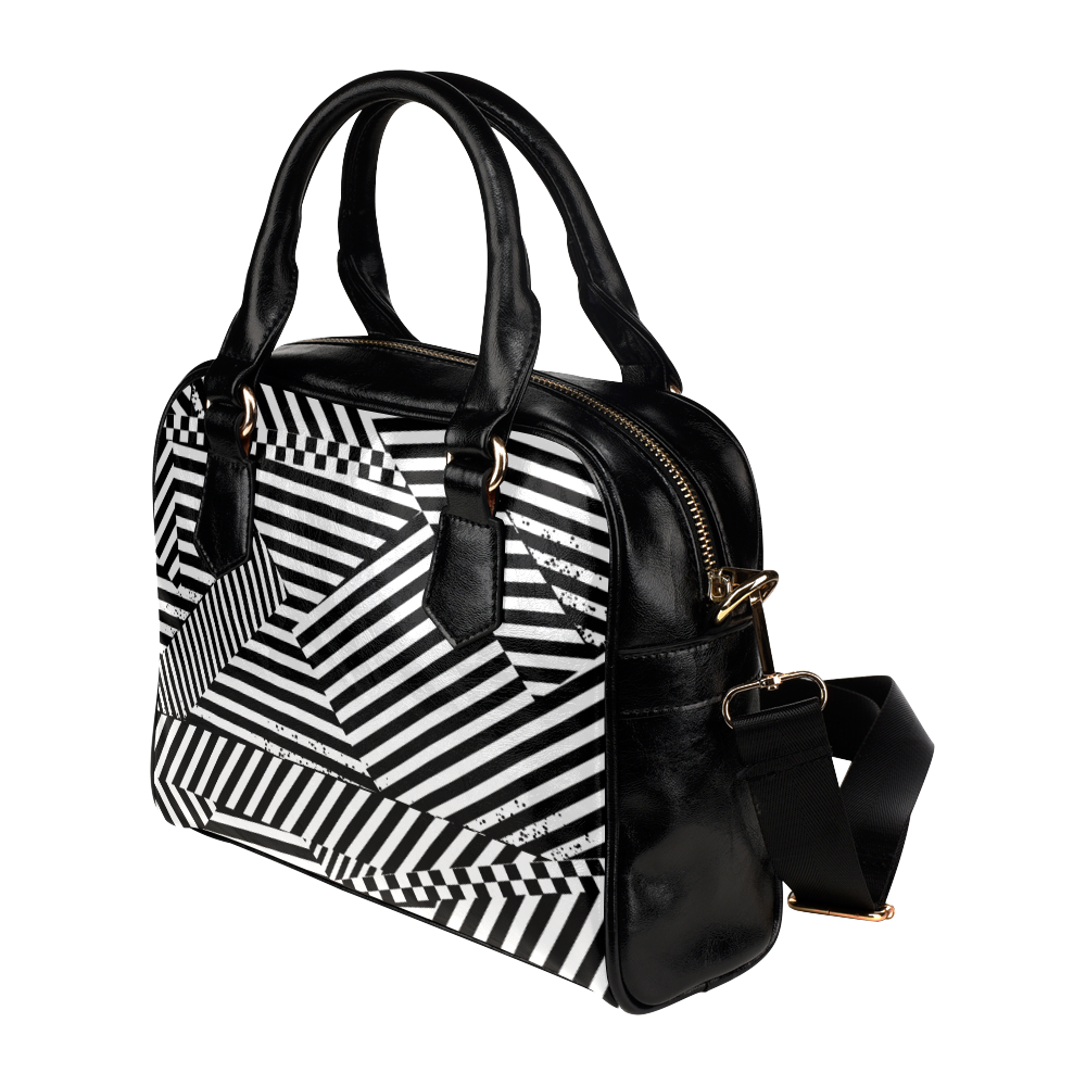 Black White Stripes and Checkerboard Shoulder Handbag (Model 1634)