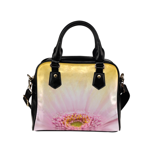 Gerbera Daisy - Pink Flower on Watercolor Yellow Shoulder Handbag (Model 1634)