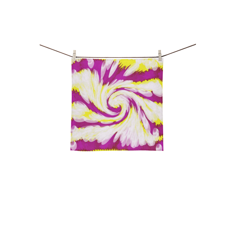 Pink Yellow Tie Dye Swirl Abstract Square Towel 13“x13”