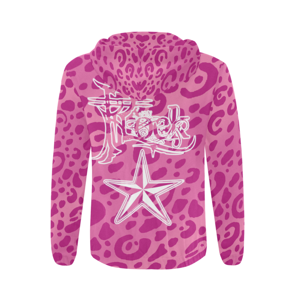Pink Leopard Print Rock Star Hoodie All Over Print Full Zip Hoodie for Men (Model H14)