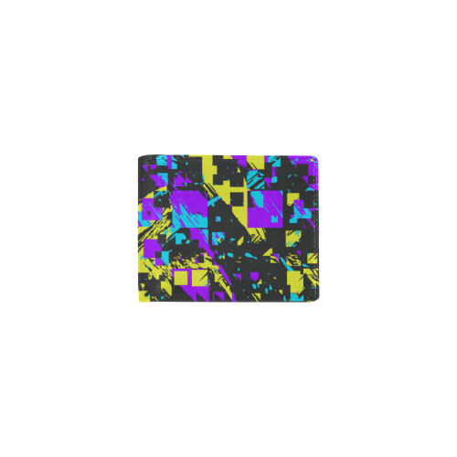 Purple yelllow squares Mini Bifold Wallet (Model 1674)