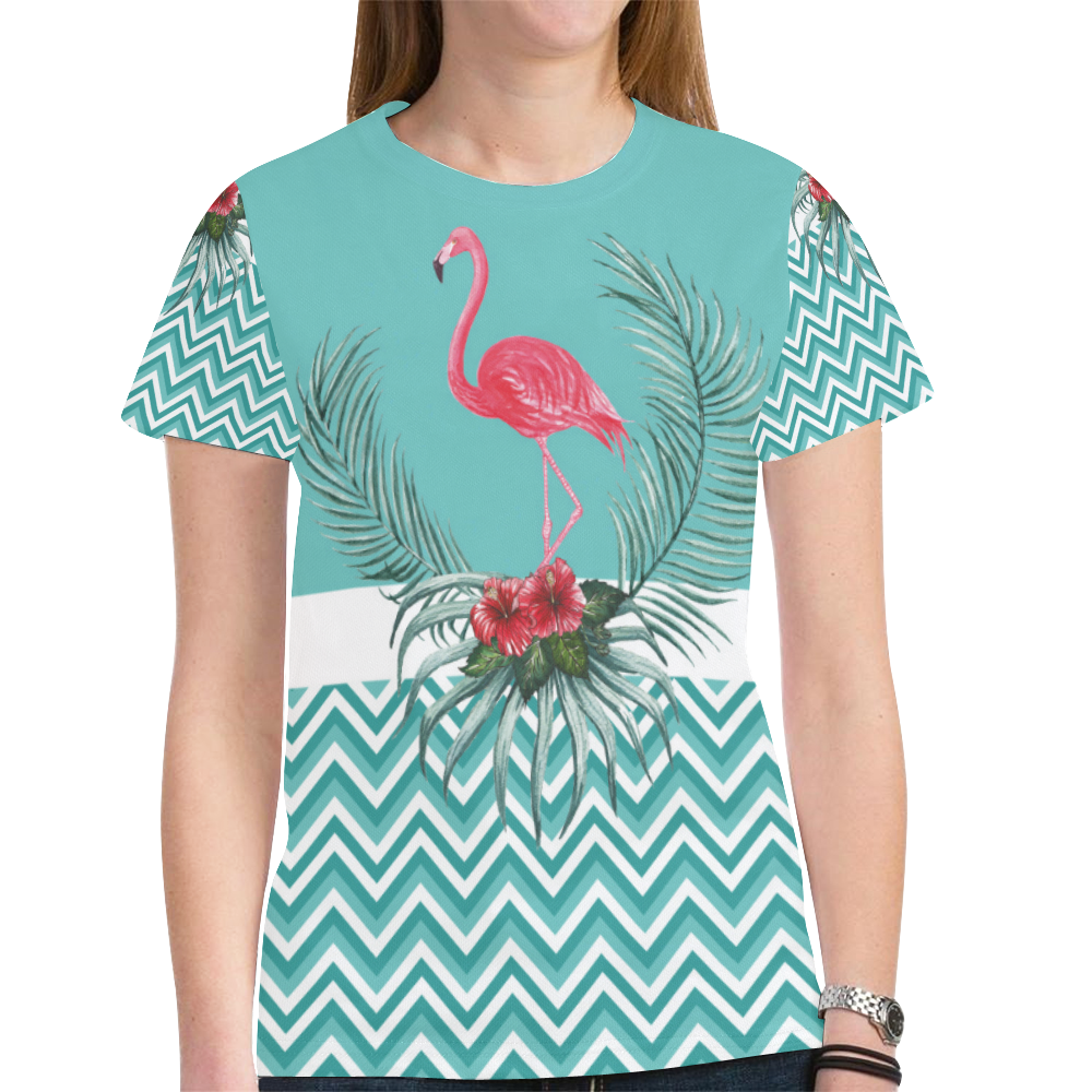 Retro Flamingo Chevron New All Over Print T-shirt for Women (Model T45)