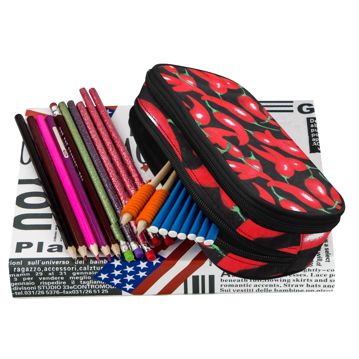 red hottt chili peppers Pencil Pouch/Large (Model 1680)