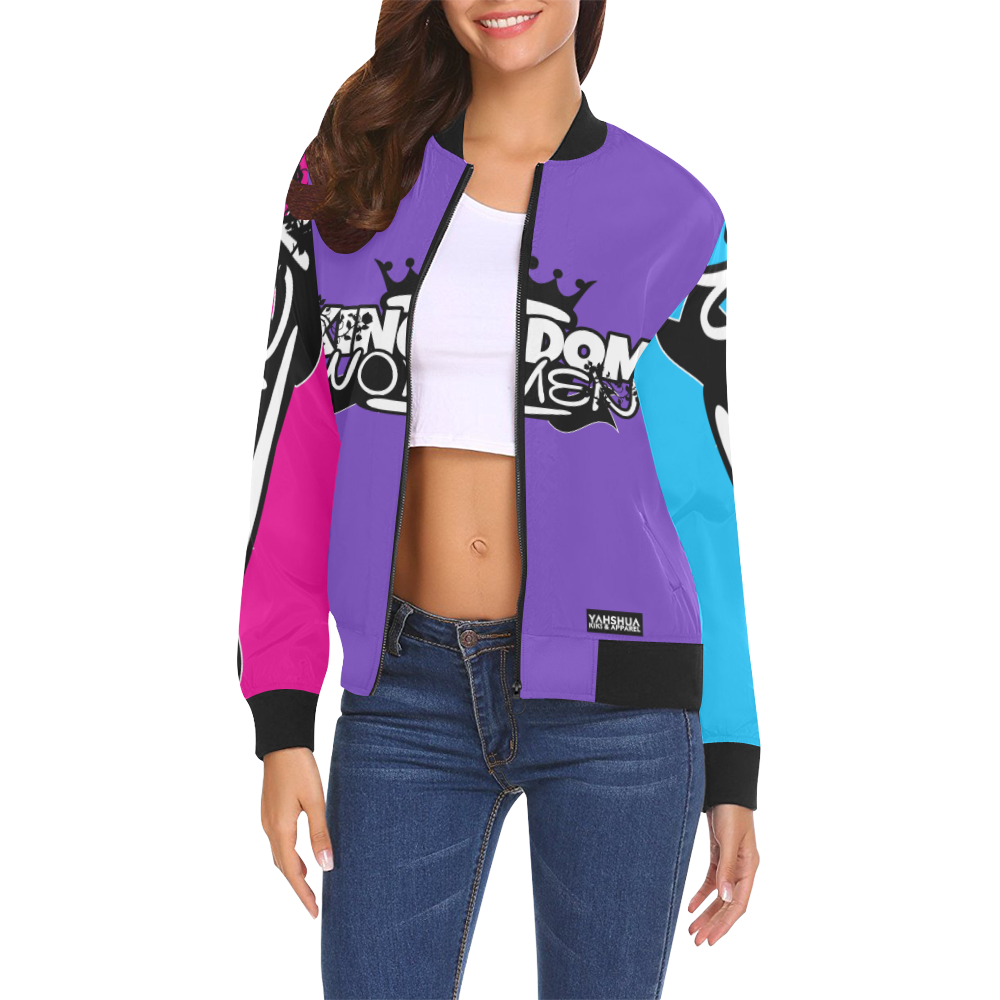 Purple/Blue/Pink All Over Print Bomber Jacket for Women (Model H19)