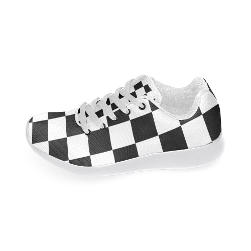 Black White Checkers Men's Running Shoes/Large Size (Model 020)
