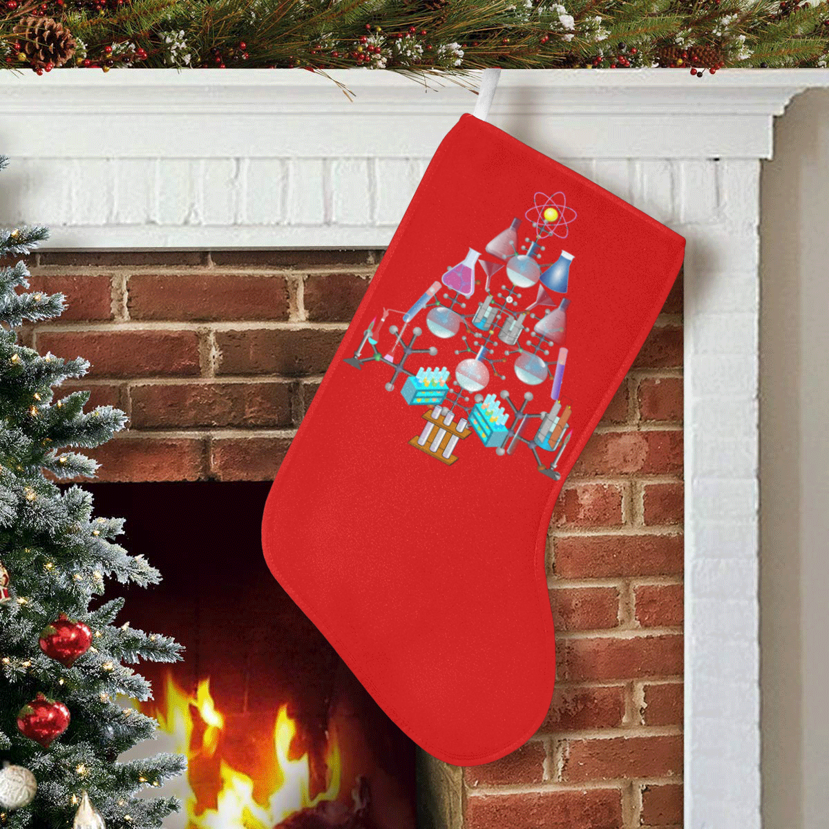 Oh Chemist Tree, Oh Chemistry, Science Red Christmas Stocking (Without Folded Top)