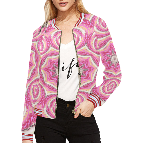 Pink Kaleidoscope All Over Print Bomber Jacket for Women (Model H21)