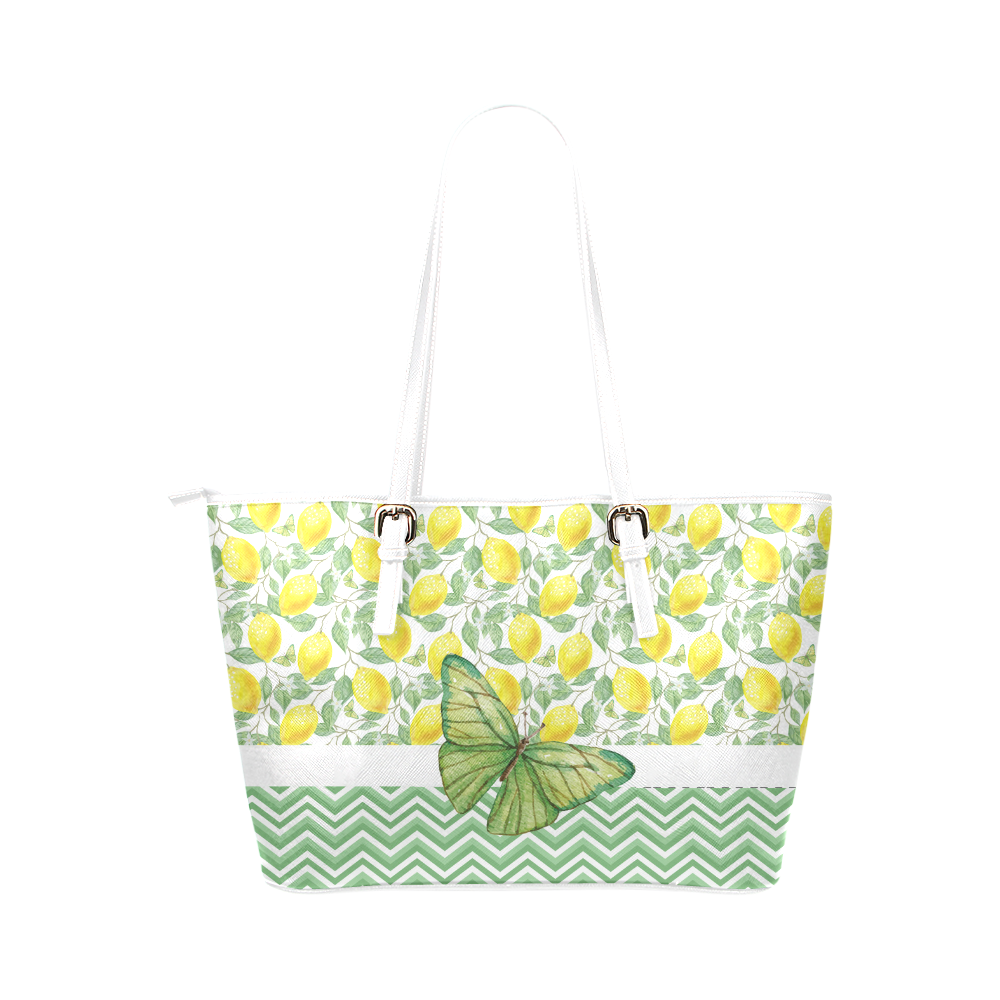 Butterfly And Lemons Leather Tote Bag/Small (Model 1651)