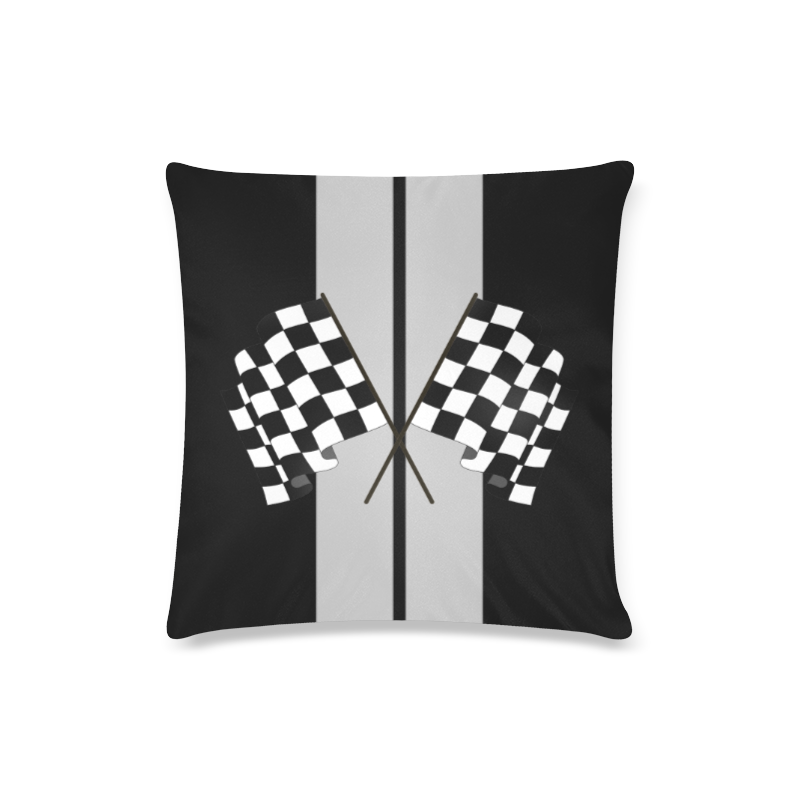 Race Car Stripe, Checkered Flag, Black and Silver Custom Zippered Pillow Case 16"x16"(Twin Sides)