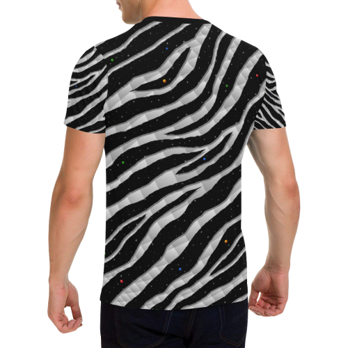 Ripped SpaceTime Stripes - White Men's All Over Print T-Shirt with Chest Pocket (Model T56)