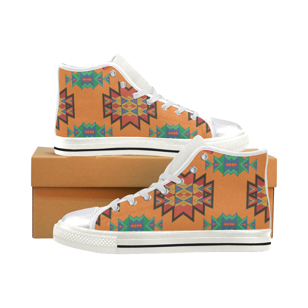 Misc shapes on an orange background Women's Classic High Top Canvas Shoes (Model 017)