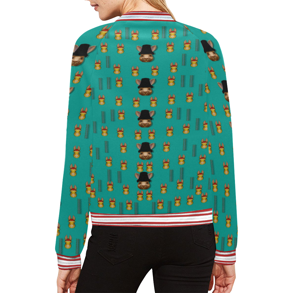 Happy rabbits in the green free grass All Over Print Bomber Jacket for Women (Model H21)