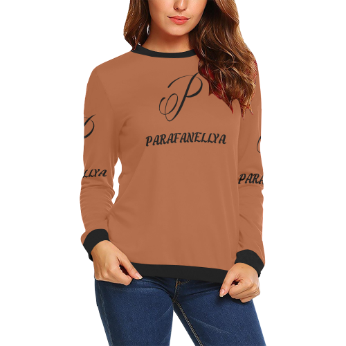 Ladies Brown Sweatshirt All Over Print Crewneck Sweatshirt for Women (Model H18)