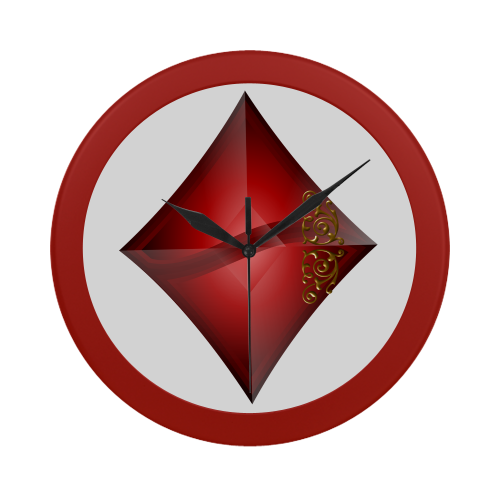Diamond  Las Vegas Symbol Playing Card Shape (Red Frame) Circular Plastic Wall clock