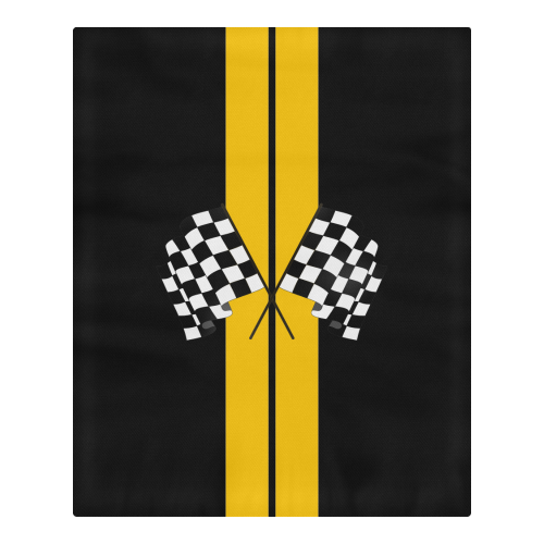 Race Car Stripe, Checkered Flags, Black and Yellow 3-Piece Bedding Set